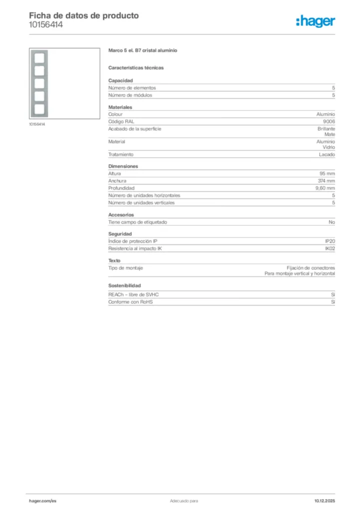 Imagen Hager Ficha de datos de producto 10156414 | Hager España