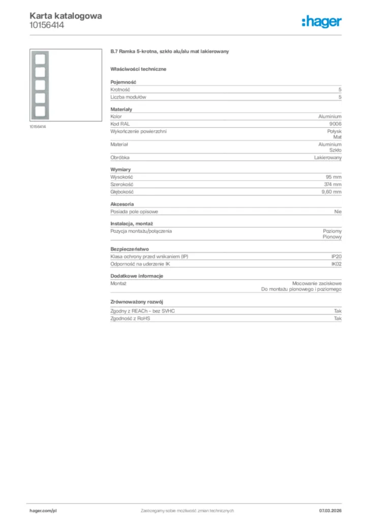 Zdjęcie Hager Karta katalogowa 10156414 | Hager Polska