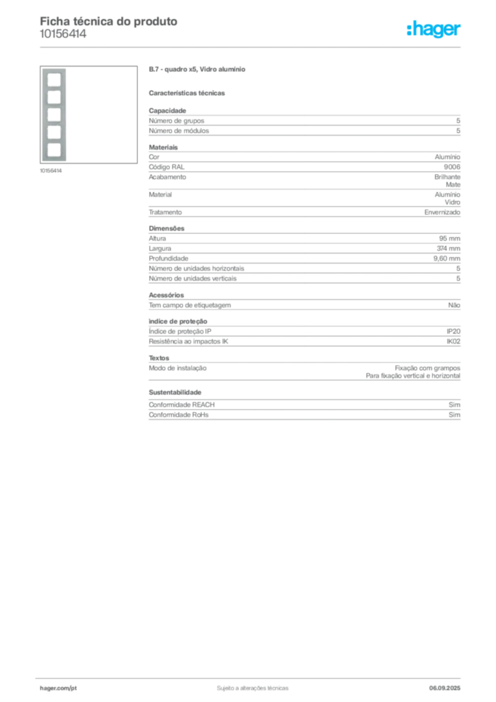 Imagem Hager Ficha técnica do produto 10156414 | Hager Portugal