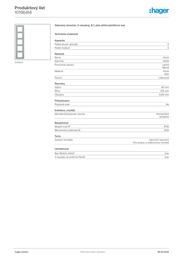 Obrázek Hager Product data sheet 10156414 | Hager