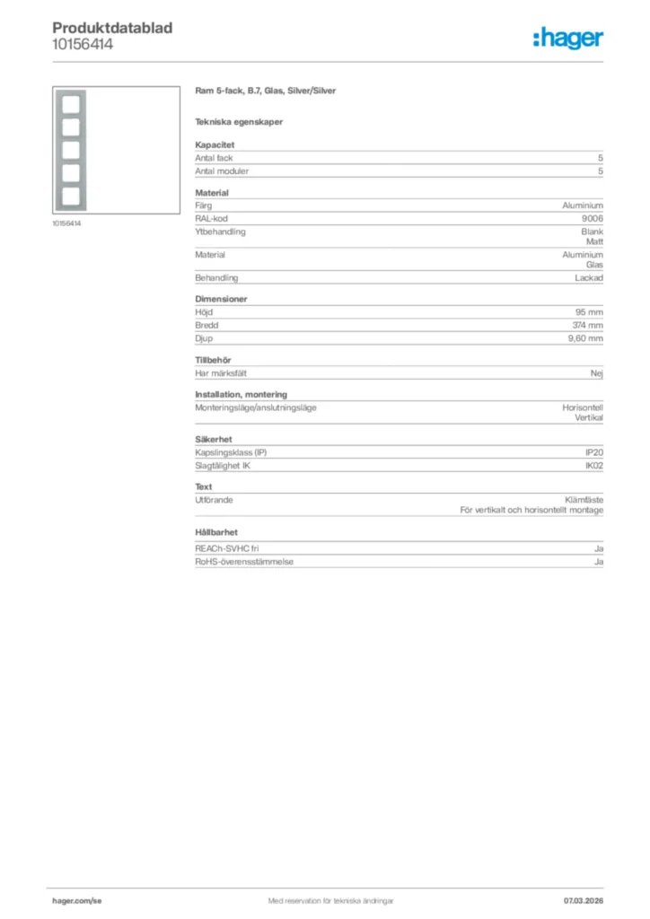 Bild Hager Produktdatablad 10156414 | Hager Sverige