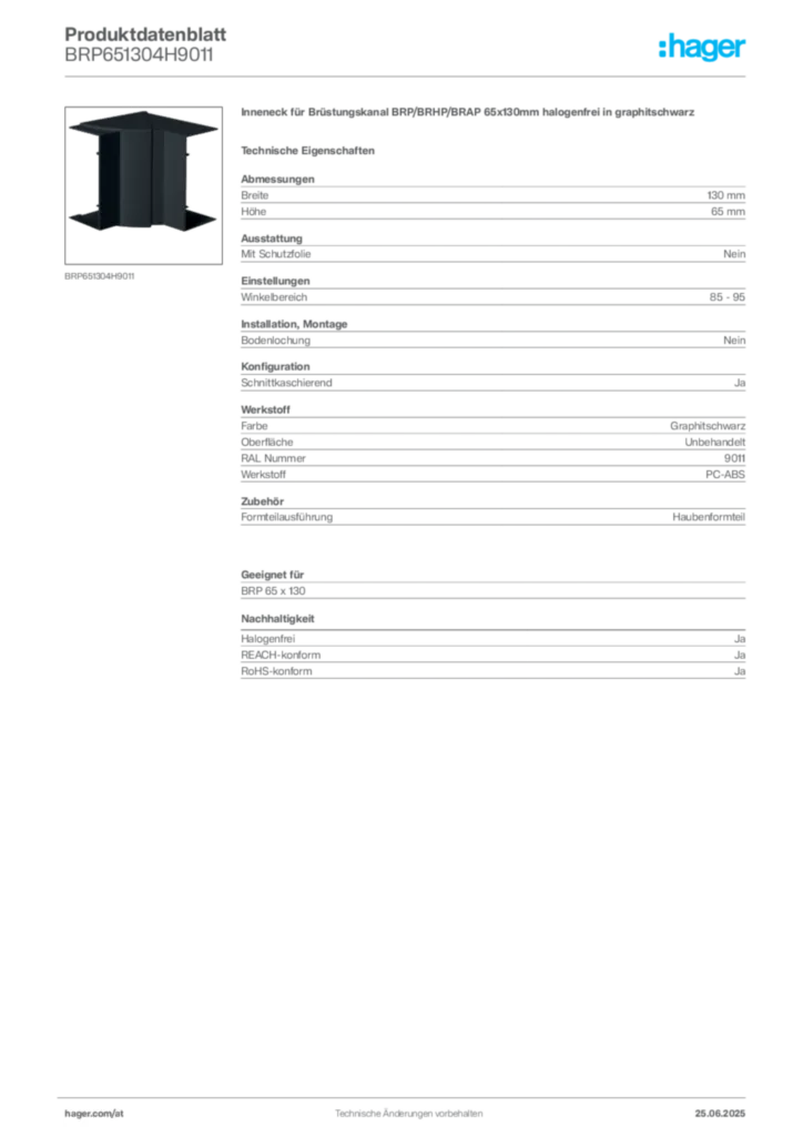 Bild Hager Produktdatenblatt BRP651304H9011 | Hager Deutschland