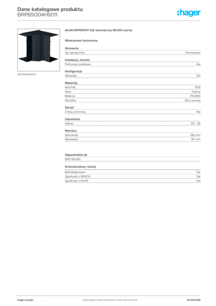 Zdjęcie Hager Dane katalogowe produktu BRP651304H9011 | Hager Polska