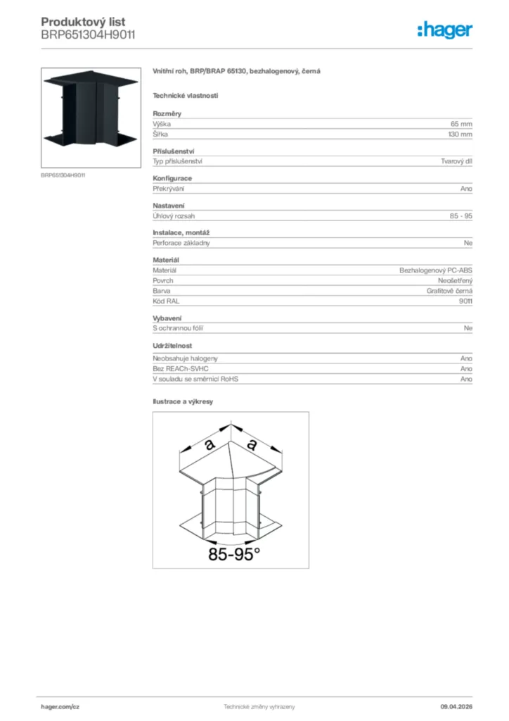 Obrázek Hager Product data sheet BRP651304H9011 | Hager
