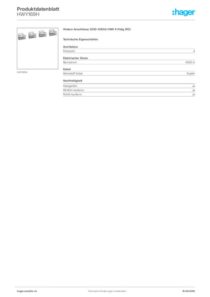 Bild Hager Produktdatenblatt HWY169H | Hager Schweiz