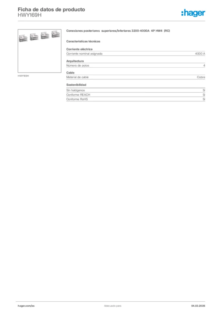 Imagen Hager Ficha de datos de producto HWY169H | Hager España