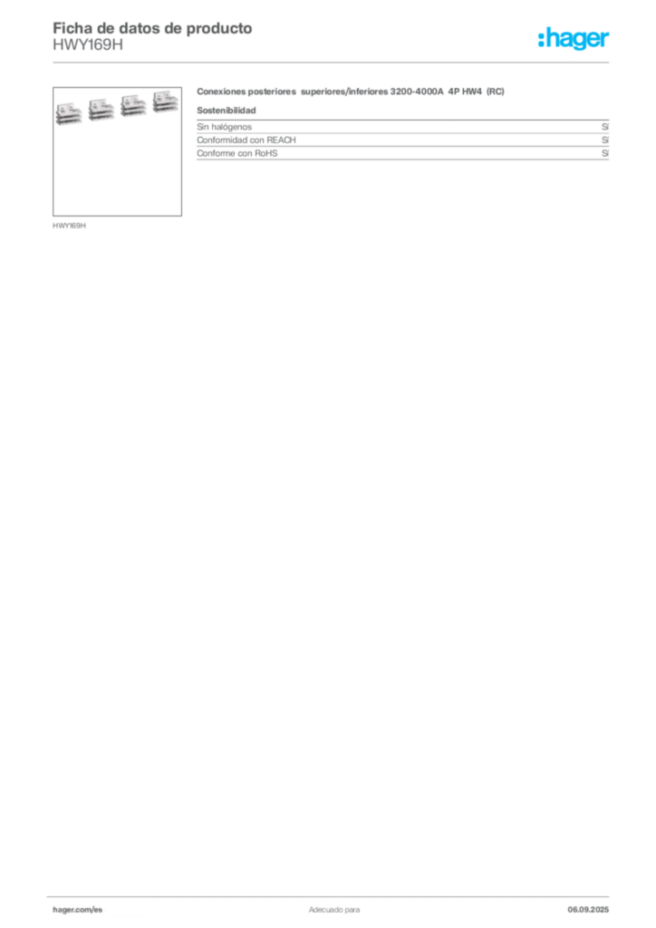 Imagen Hager Ficha de datos de producto HWY169H | Hager España