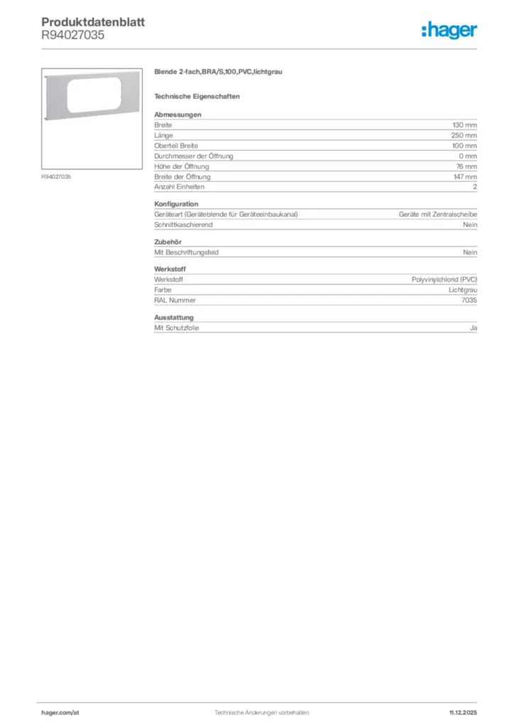 Bild Hager Produktdatenblatt R94027035 | Hager Deutschland