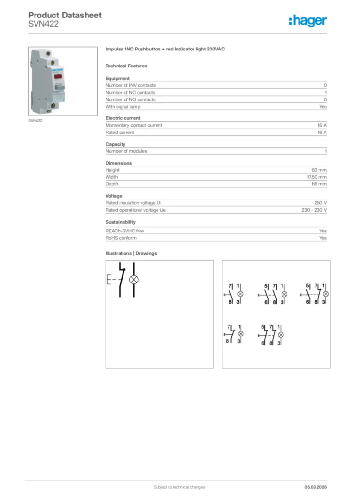 Image Hager Product data sheet SVN422  | Hager Africa