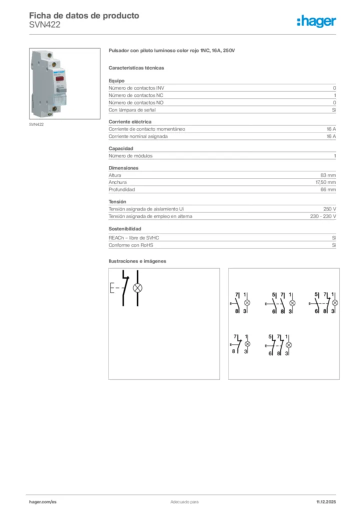 Imagen Hager Ficha de datos de producto SVN422 | Hager España