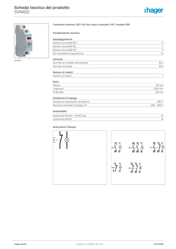 Immagine Hager Scheda tecnica del prodotto SVN422 | Hager Italia