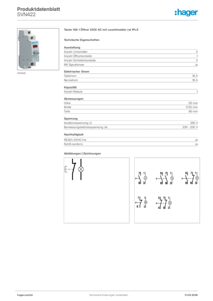 Bild Hager Produktdatenblatt SVN422 | Hager Deutschland
