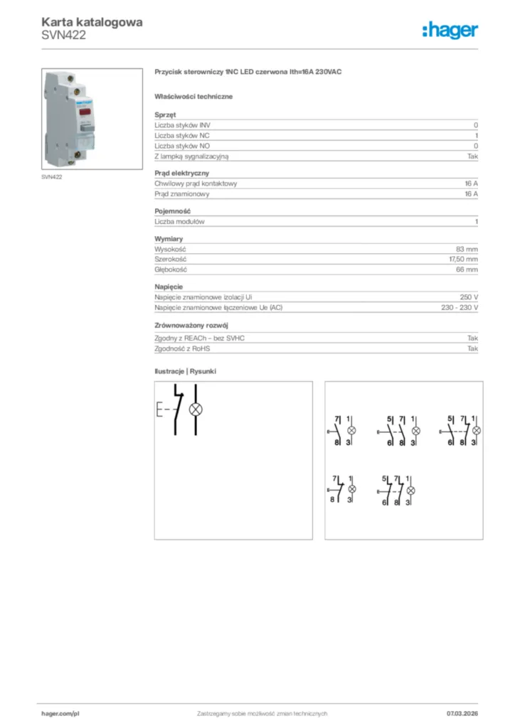Zdjęcie Hager Karta katalogowa SVN422 | Hager Polska