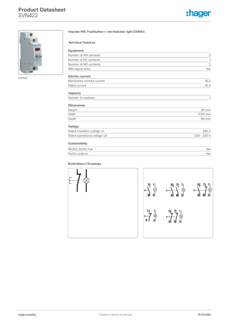 Image Hager Product data sheet SVN422  | Hager