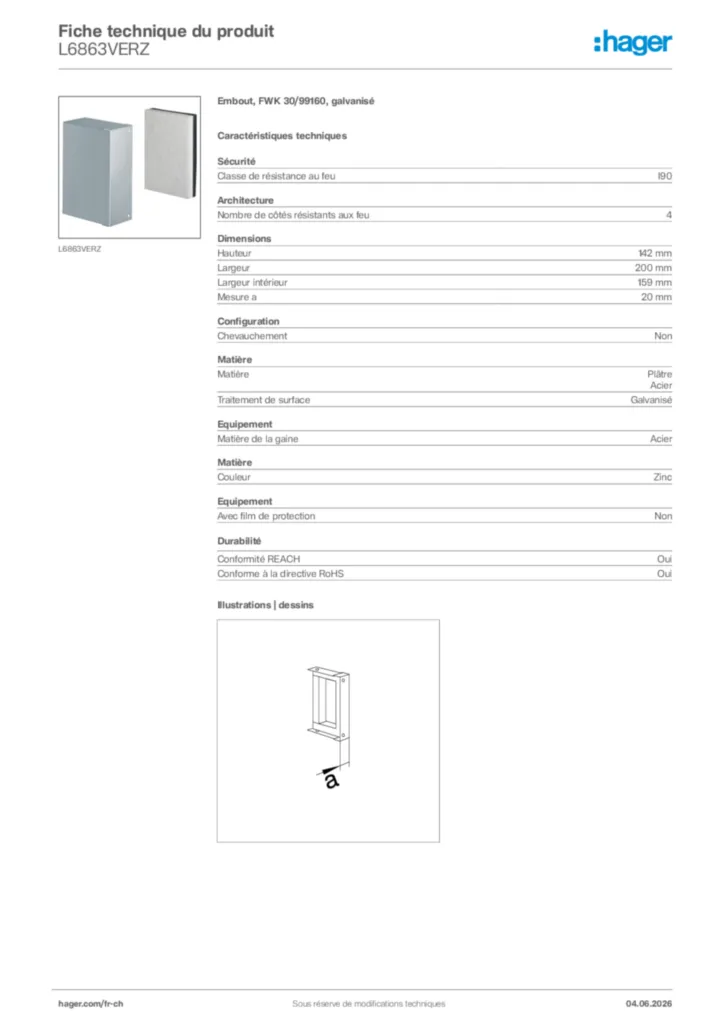 Image Hager Fiche technique du produit L6863VERZ | Hager Suisse