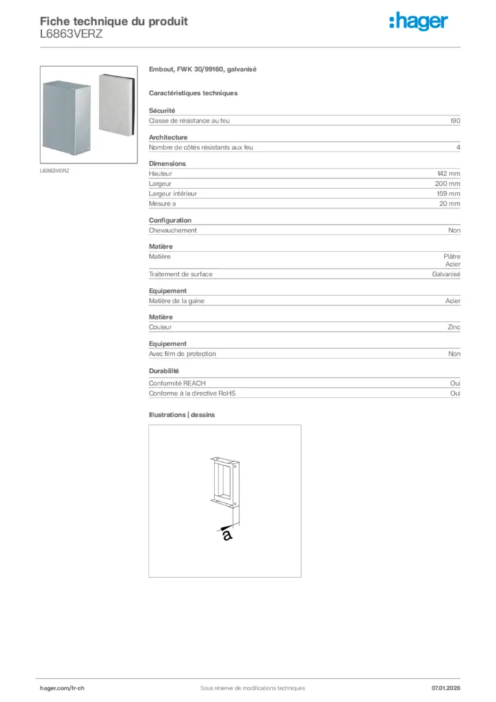 Image Hager Fiche technique du produit L6863VERZ | Hager Suisse