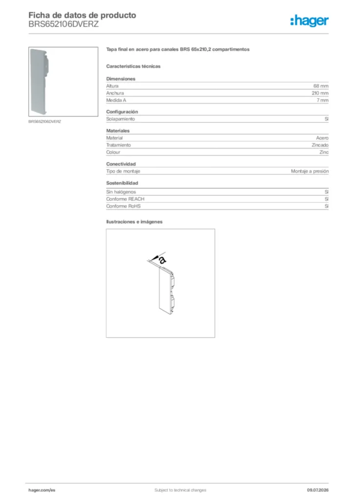 Imagen Hager Ficha de datos de producto BRS652106DVERZ | Hager España