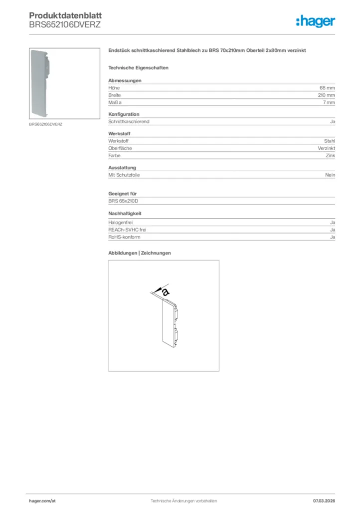 Bild Hager Produktdatenblatt BRS652106DVERZ | Hager Deutschland