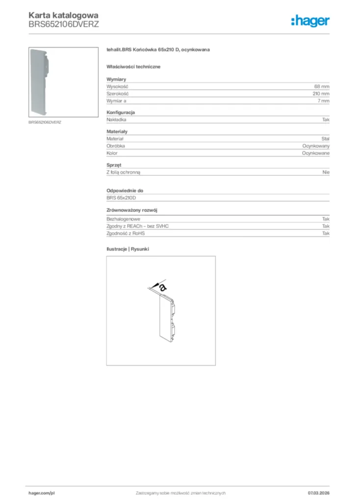 Zdjęcie Hager Karta katalogowa BRS652106DVERZ | Hager Polska