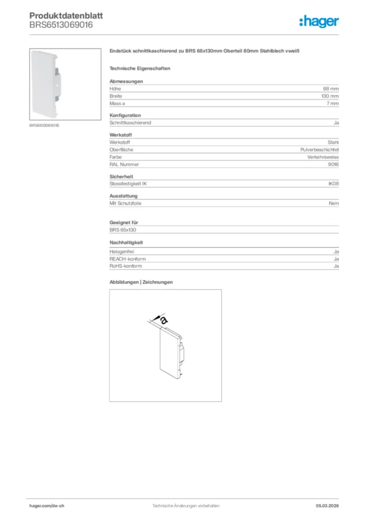 Bild Hager Produktdatenblatt BRS6513069016 | Hager Schweiz