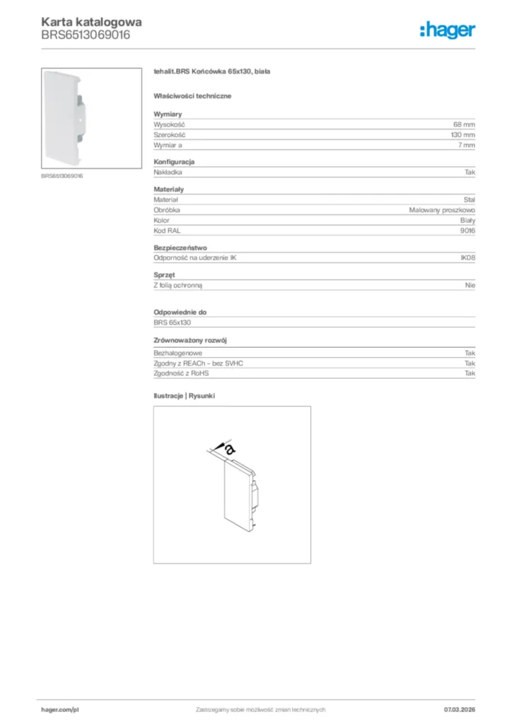 Zdjęcie Hager Karta katalogowa BRS6513069016 | Hager Polska