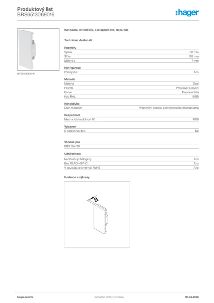 Obrázek Hager Product data sheet BRS6513069016 | Hager