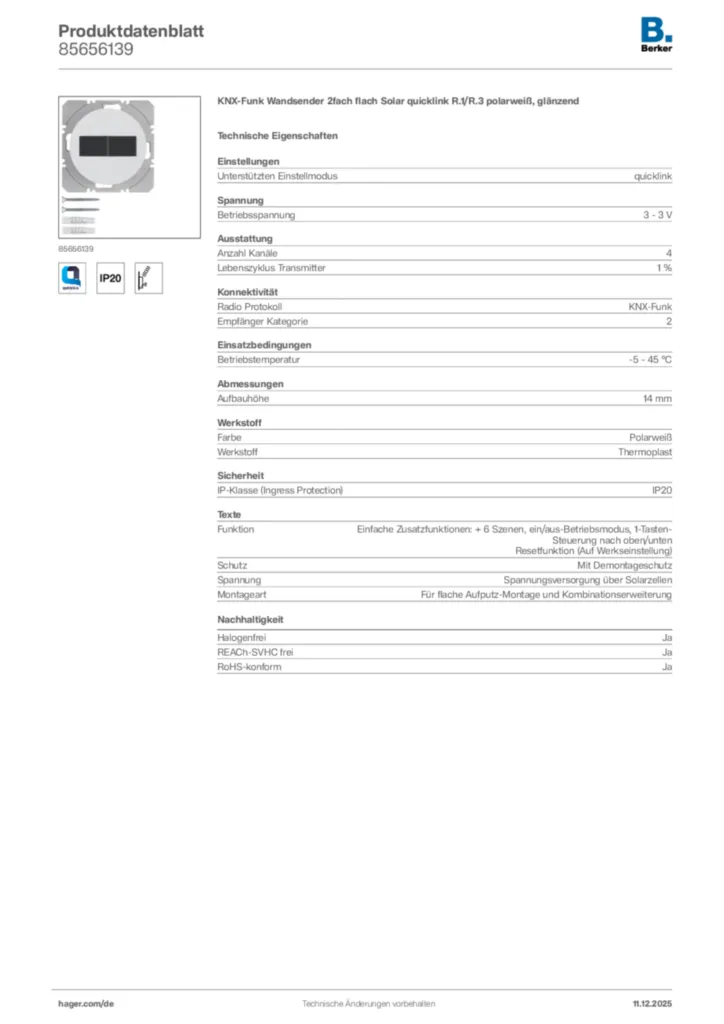 Bild Berker Produktdatenblatt 85656139 | Hager Deutschland