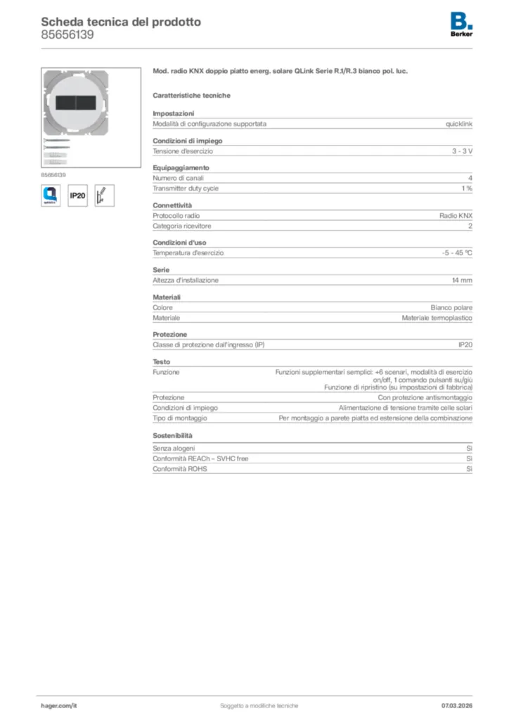 Immagine Berker Scheda tecnica del prodotto 85656139 | Hager Italia