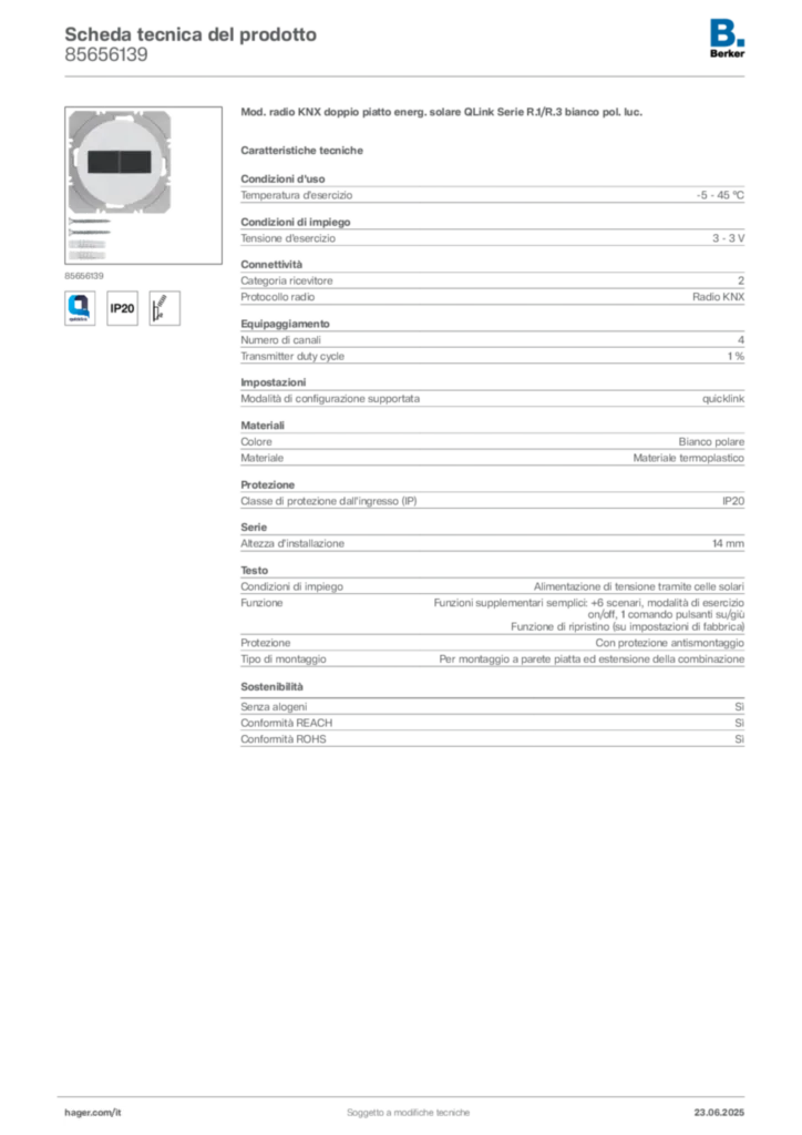 Immagine Berker Scheda tecnica del prodotto 85656139 | Hager Italia
