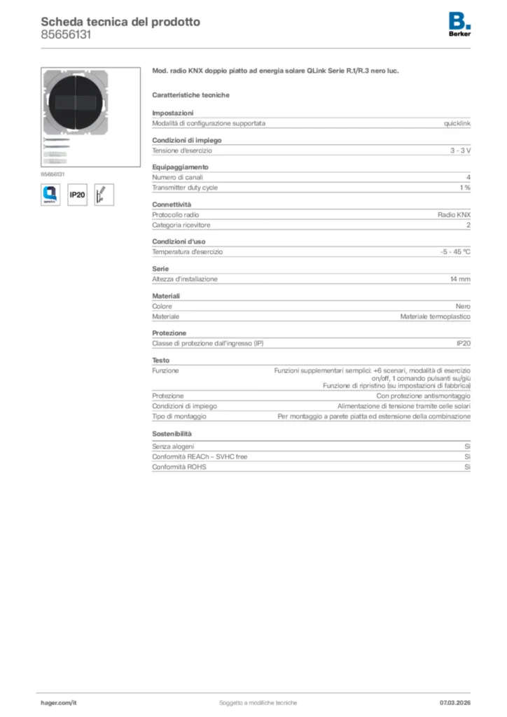 Immagine Berker Scheda tecnica del prodotto 85656131 | Hager Italia