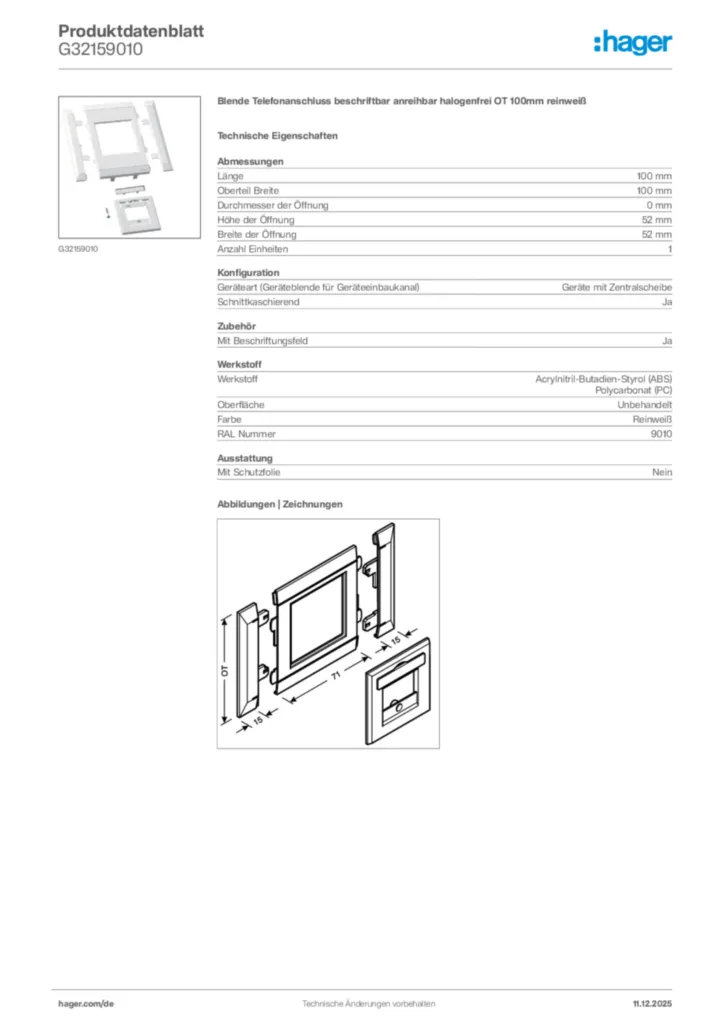 Bild Hager Produktdatenblatt G32159010 | Hager Deutschland