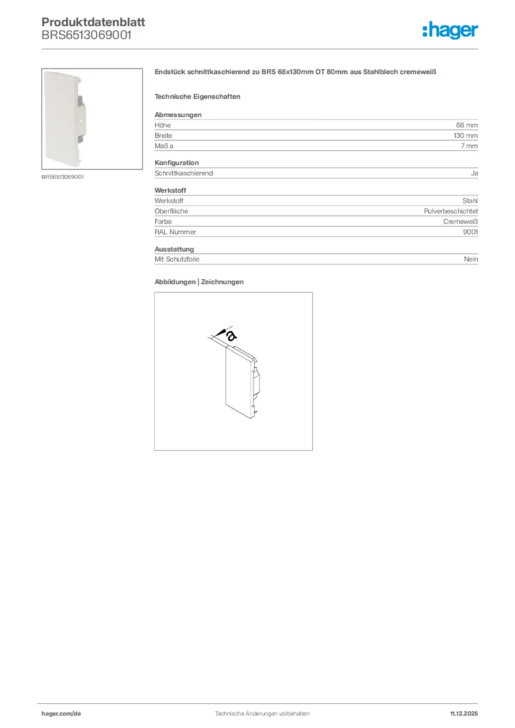 Bild Hager Produktdatenblatt BRS6513069001 | Hager Deutschland