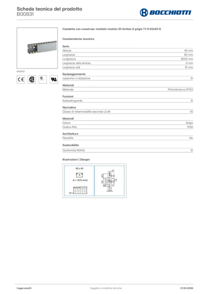 Immagine Bocchiotti Scheda tecnica del prodotto B00831 | Hager Italia