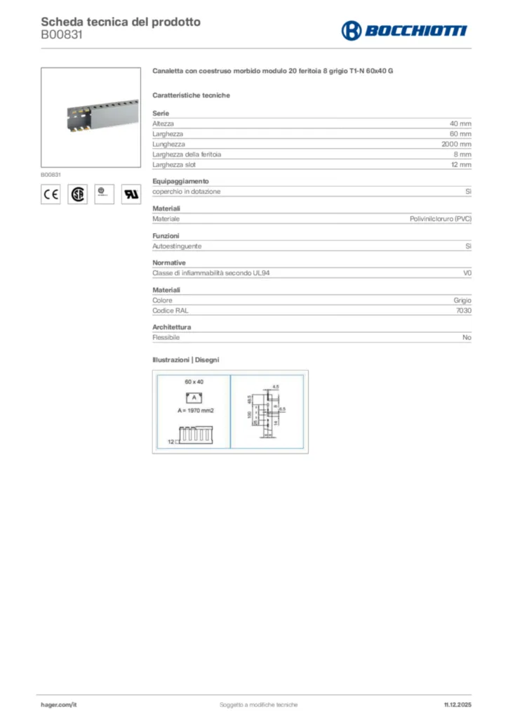 Immagine Bocchiotti Scheda tecnica del prodotto B00831 | Hager Italia