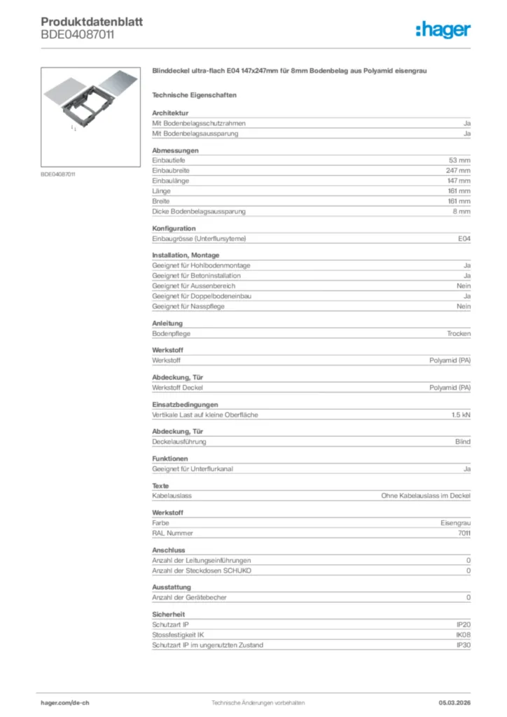 Bild Hager Produktdatenblatt BDE04087011 | Hager Schweiz