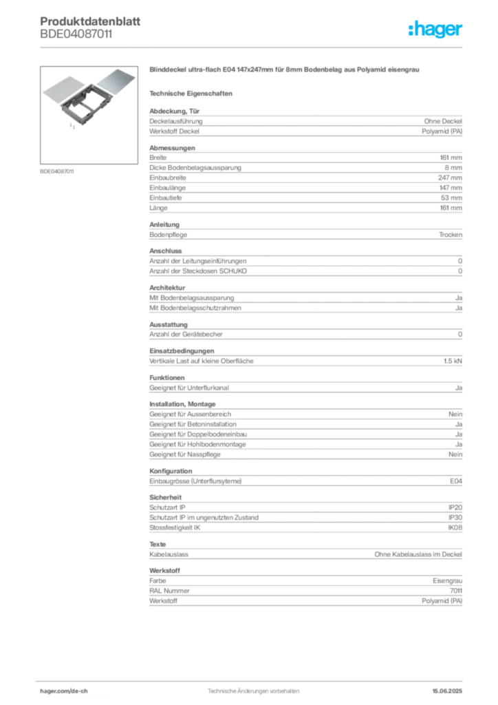 Bild Hager Produktdatenblatt BDE04087011 | Hager Schweiz
