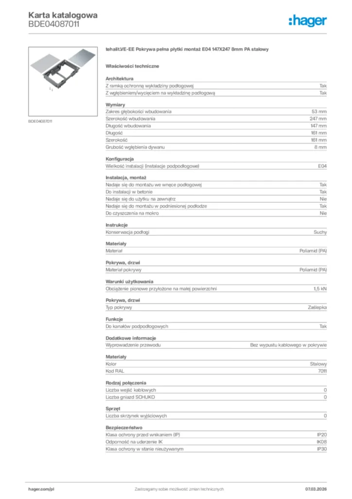 Zdjęcie Hager Karta katalogowa BDE04087011 | Hager Polska