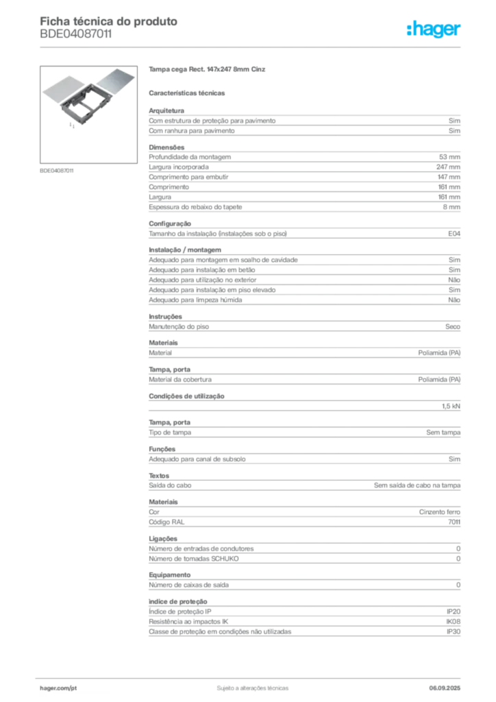 Imagem Hager Ficha técnica do produto BDE04087011 | Hager Portugal