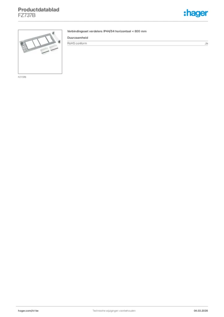 Afbeelding Hager Productdatablad FZ737B | Hager Belgium