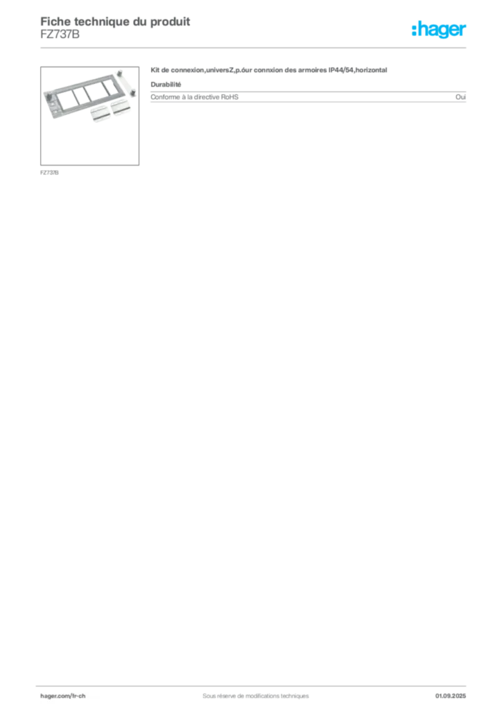 Image Hager Fiche technique du produit FZ737B | Hager Suisse