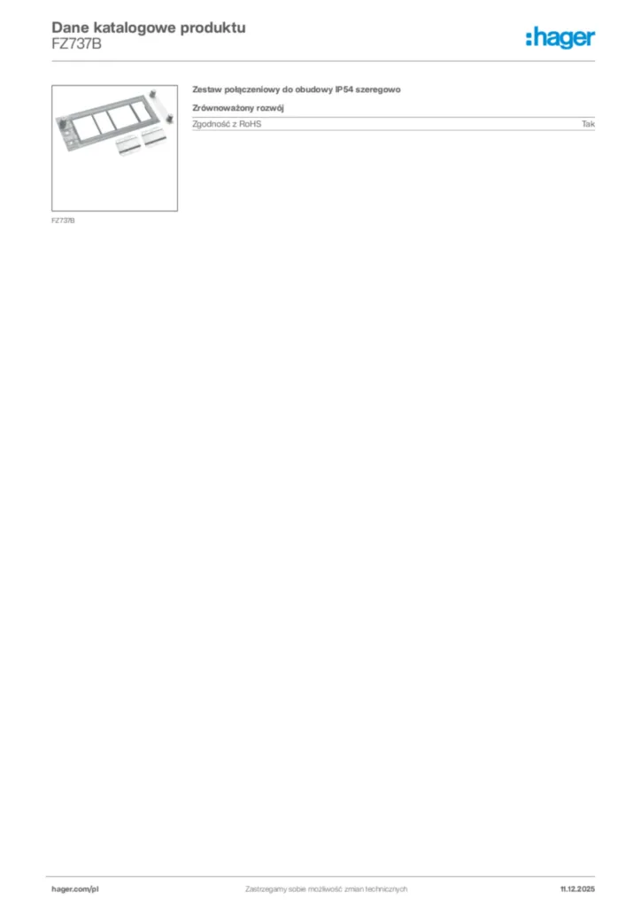 Zdjęcie Hager Dane katalogowe produktu FZ737B | Hager Polska