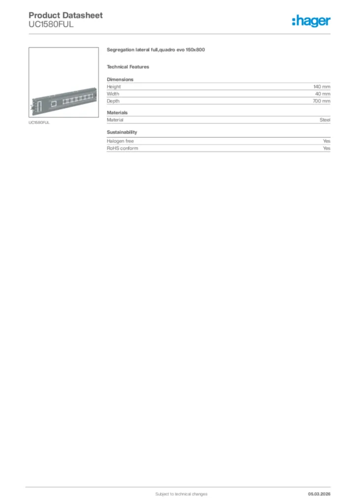 Image Hager Product data sheet UC1580FUL  | Hager Africa