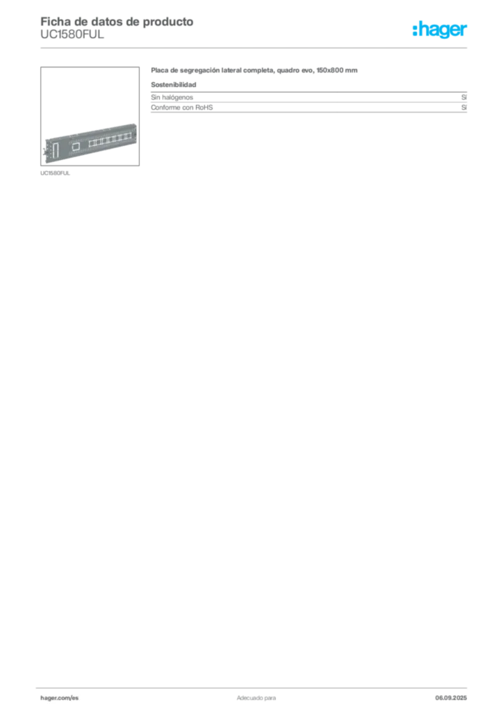 Imagen Hager Ficha de datos de producto UC1580FUL | Hager España