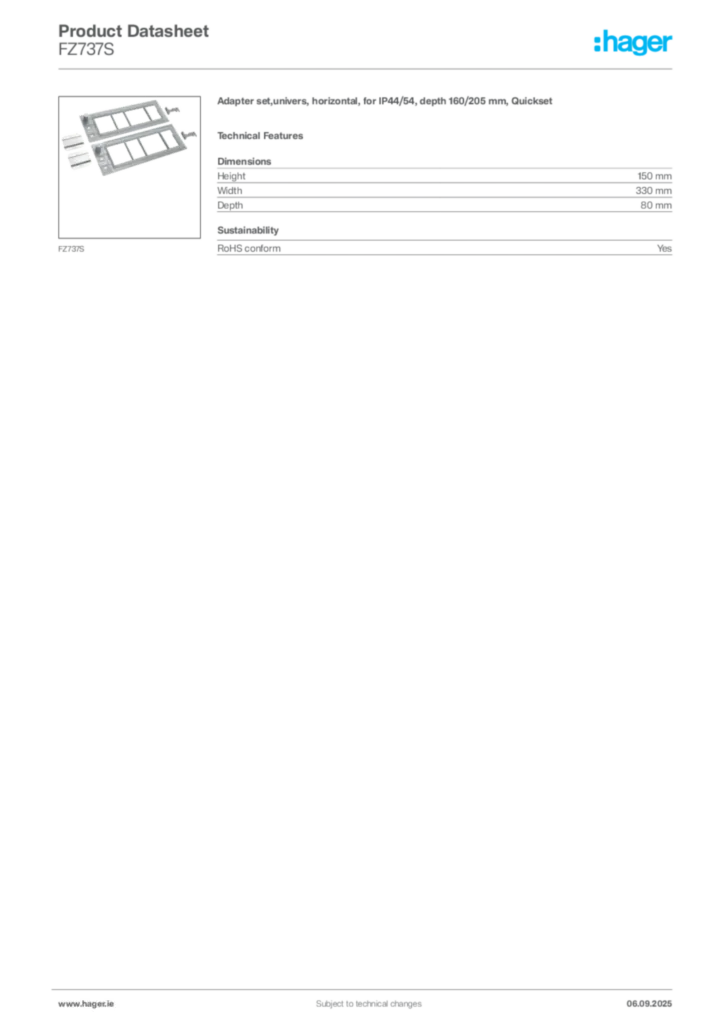 Image Hager Product data sheet FZ737S  | Hager