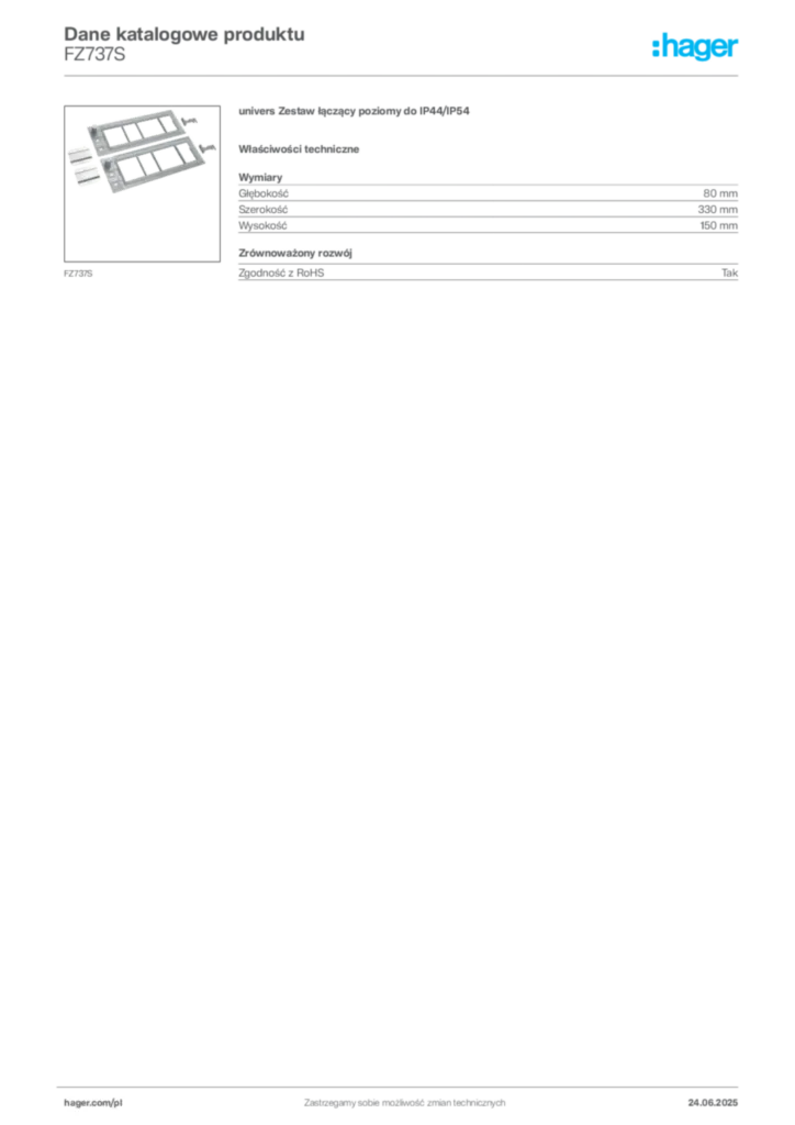 Zdjęcie Hager Dane katalogowe produktu FZ737S | Hager Polska