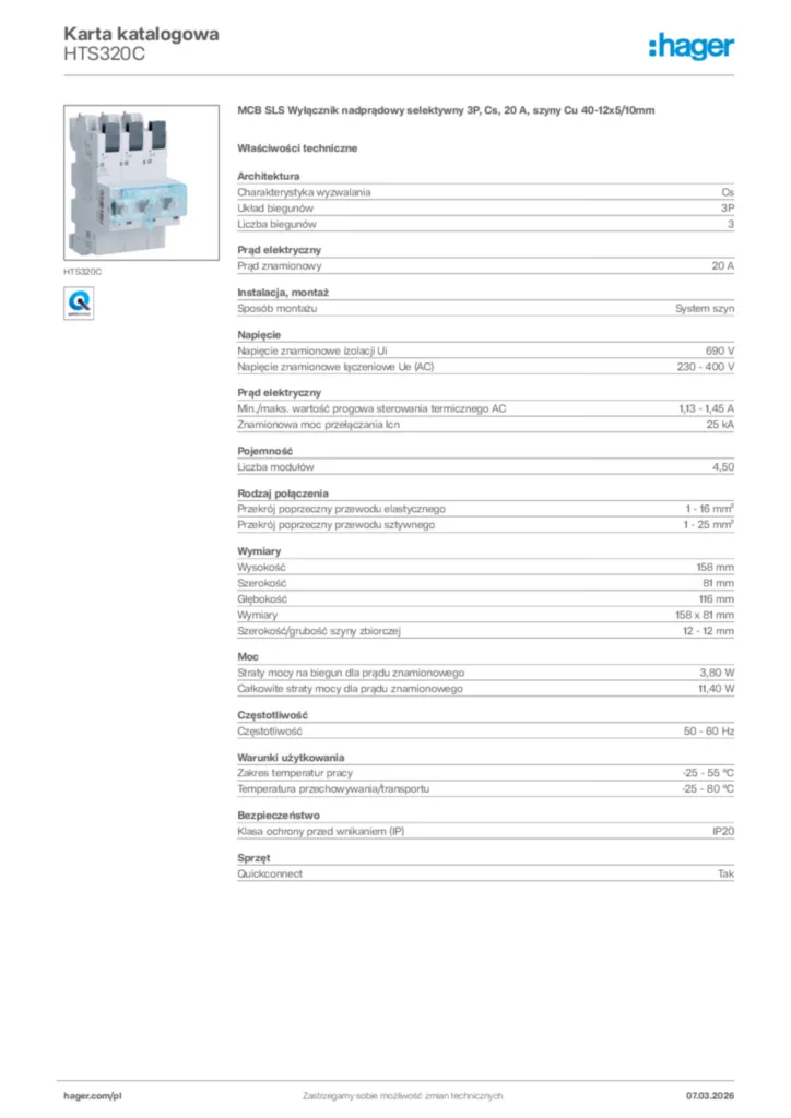 Zdjęcie Hager Karta katalogowa HTS320C | Hager Polska