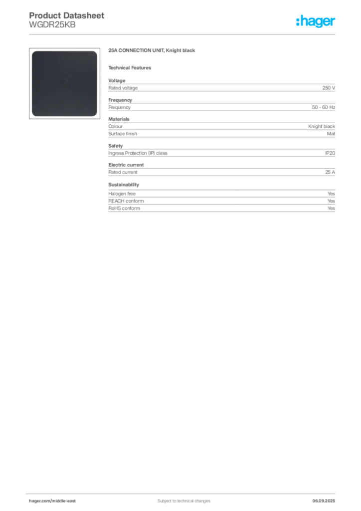 Image Hager Product data sheet WGDR25KB  | Hager