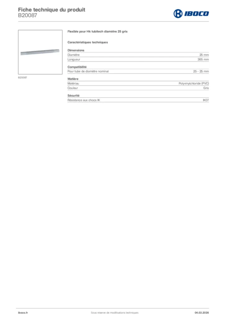 Image Iboco Fiche technique du produit B20087 | Hager France