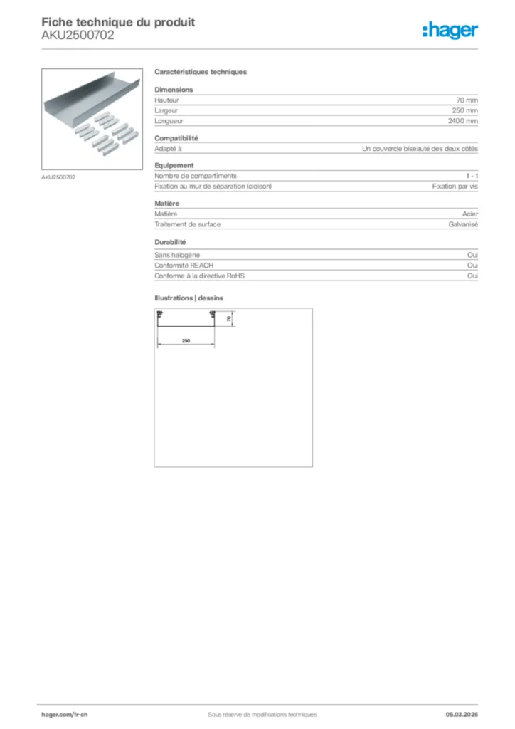 Image Hager Fiche technique du produit AKU2500702 | Hager Suisse