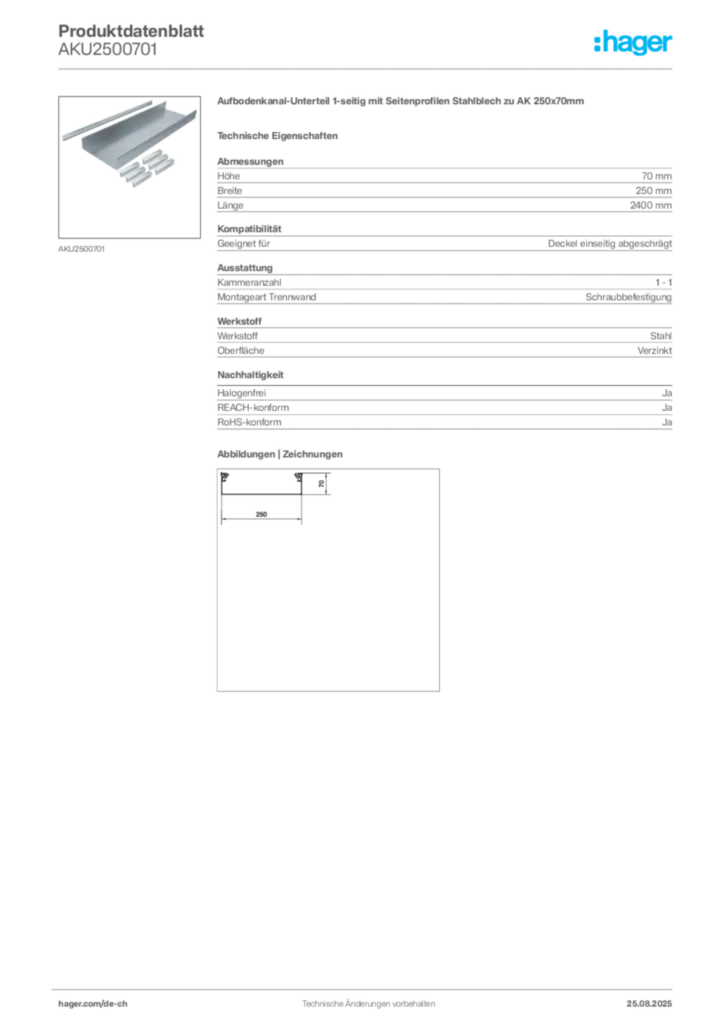 Bild Hager Produktdatenblatt AKU2500701 | Hager Schweiz